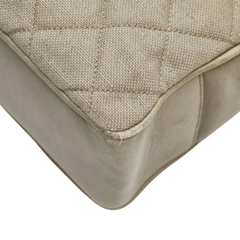 CHANEL Gray Leather Logo Tote Bag